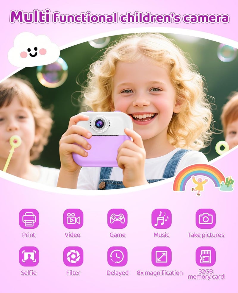 DITUPAN Kids Camera Instant Print for Kids Christmas Birthday Gifts Age 4-12,Quick-Release Prints Camera Toddler Portable Travel Toy 6 7 8 9 10 Year Old Girls-Purple - Image 2